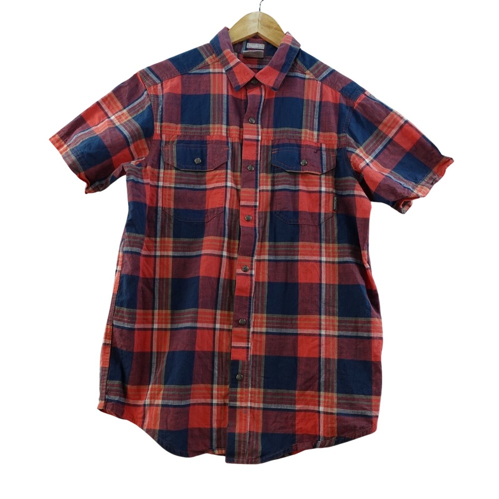 Columbia Mens S Plaid Short Sleeve Button Up Shirt Casual Top Red Blue‎ Camping